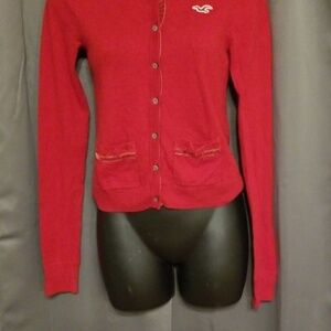 Hollister Womens/Juniors Sweater Red Button-Up Pockets size S GUC